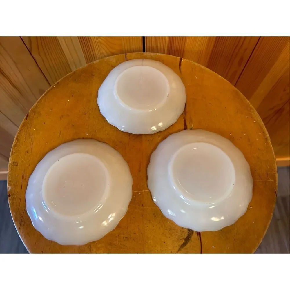 Vintage Fire King Anchor Hocking White Milk Glass Shell Swirl Saucers lot of 3 (